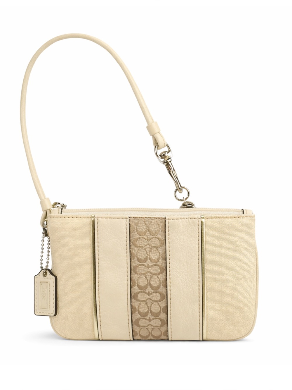 Coach Hampton Stripe Signature Canvas Leather Wristlet Dune NWT F41196